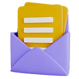 Vibrant purple envelope with a yellow letter, symbolizing clear communication for Baguame Feng Shui inquiries.