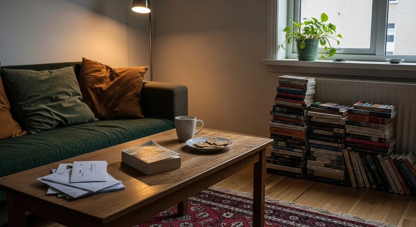 Subtly cluttered living room showing Feng Shui energetic imbalance.