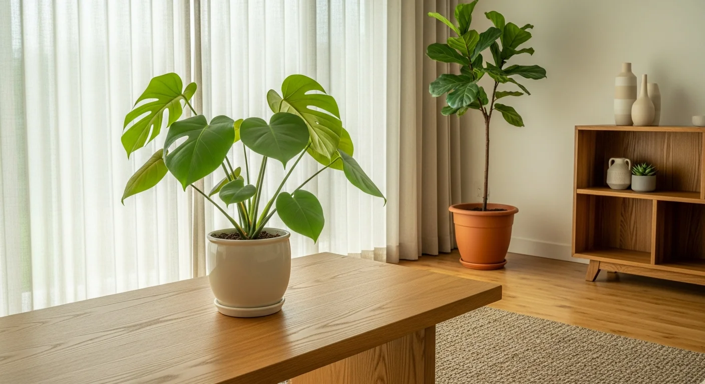 Serene living room, wood elements for Feng Shui