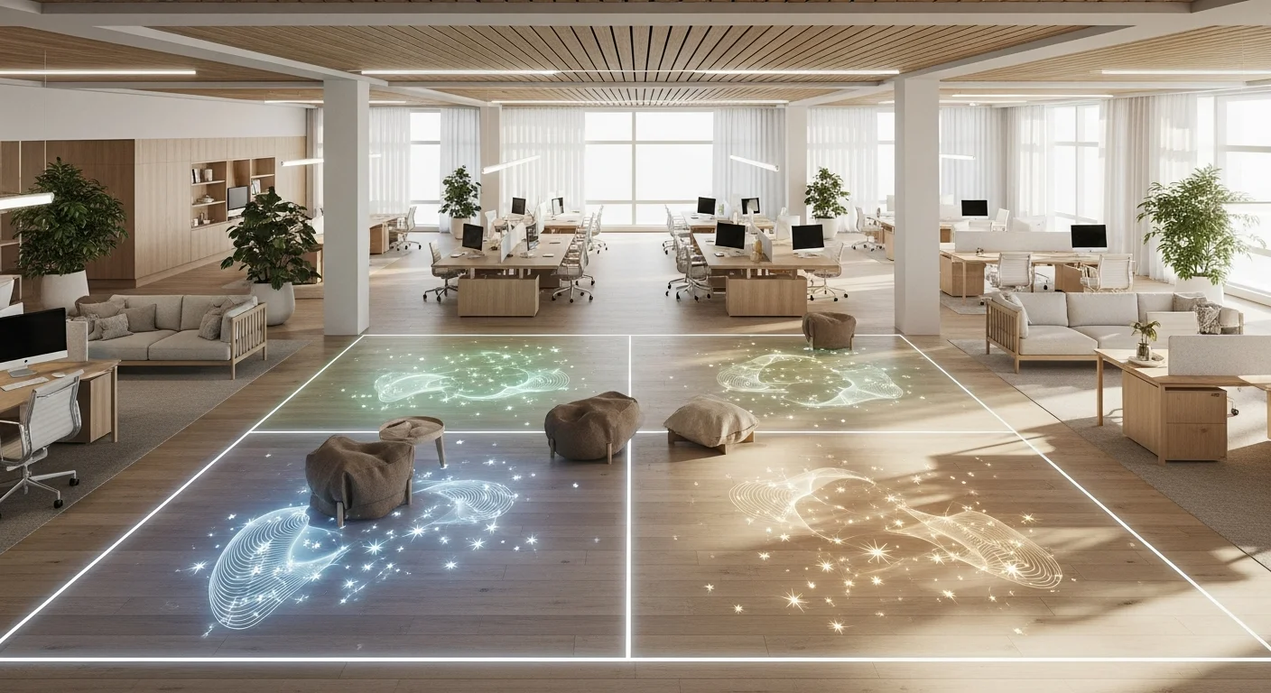 Modern office floor plan with nine Feng Shui sections