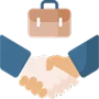Two hands shaking below a brown briefcase, symbolizing career opportunities and business agreements, key aspects in a BaZi chart.