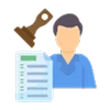 Icon of a person, document with green highlights, and a brown stamp, representing a BaZi chart calculation.