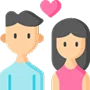 Cartoon man and woman with a pink heart, symbolizing love and relationship compatibility through BaZi.