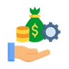 Hand holding a green money bag, gold coins, and a blue gear, symbolizing wealth potential and financial destiny revealed by BaZi.
